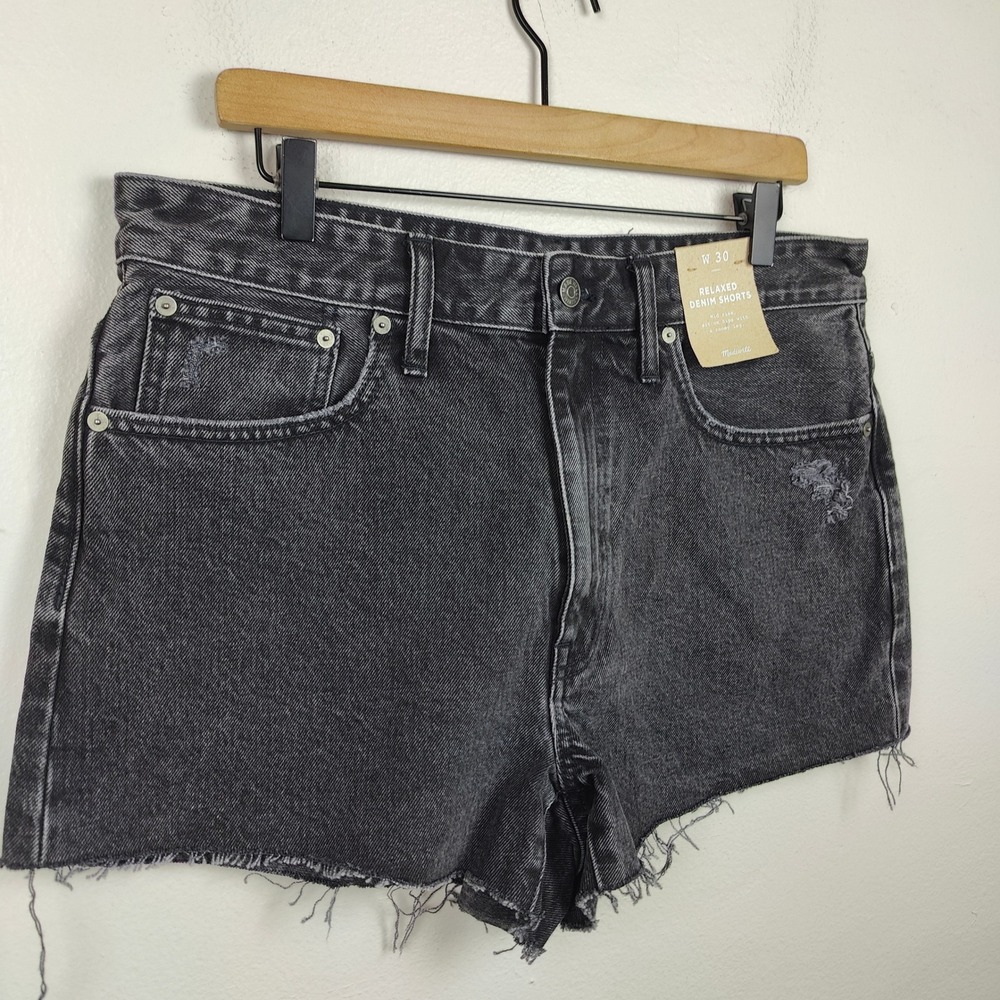 Madewell Relaxed Denim Shorts Womens 30 Charcoal Haywood Wash Raw Fray Hem NWT - Picture 3 of 10